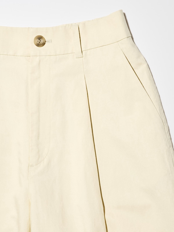 Linen Blend Pleated Tapered Trousers (Longer)
