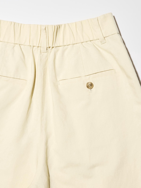 Linen Blend Pleated Tapered Trousers (Longer)