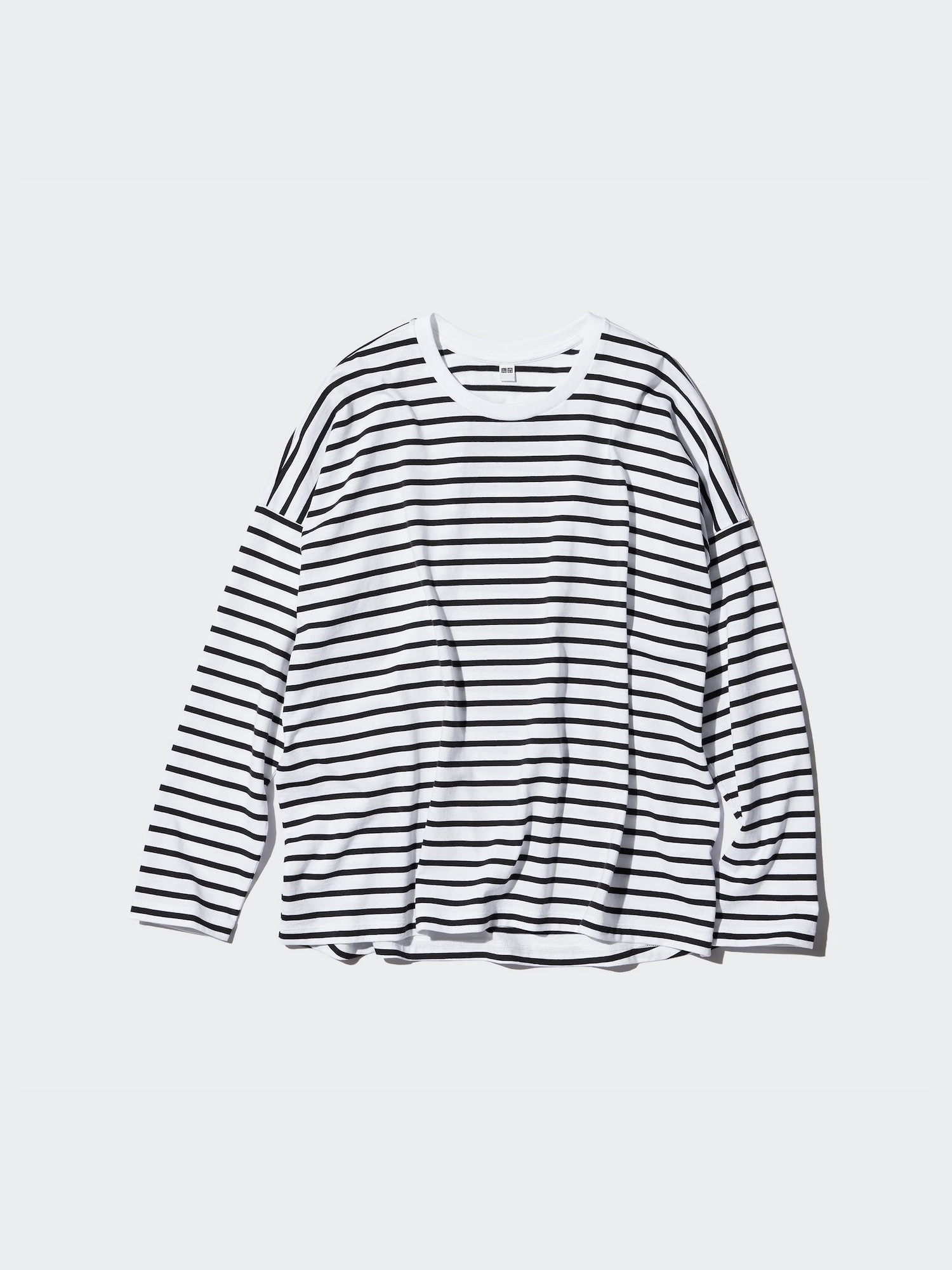 Women's Smooth Cotton Oversized T-Shirt (Stripe, Long Sleeve
