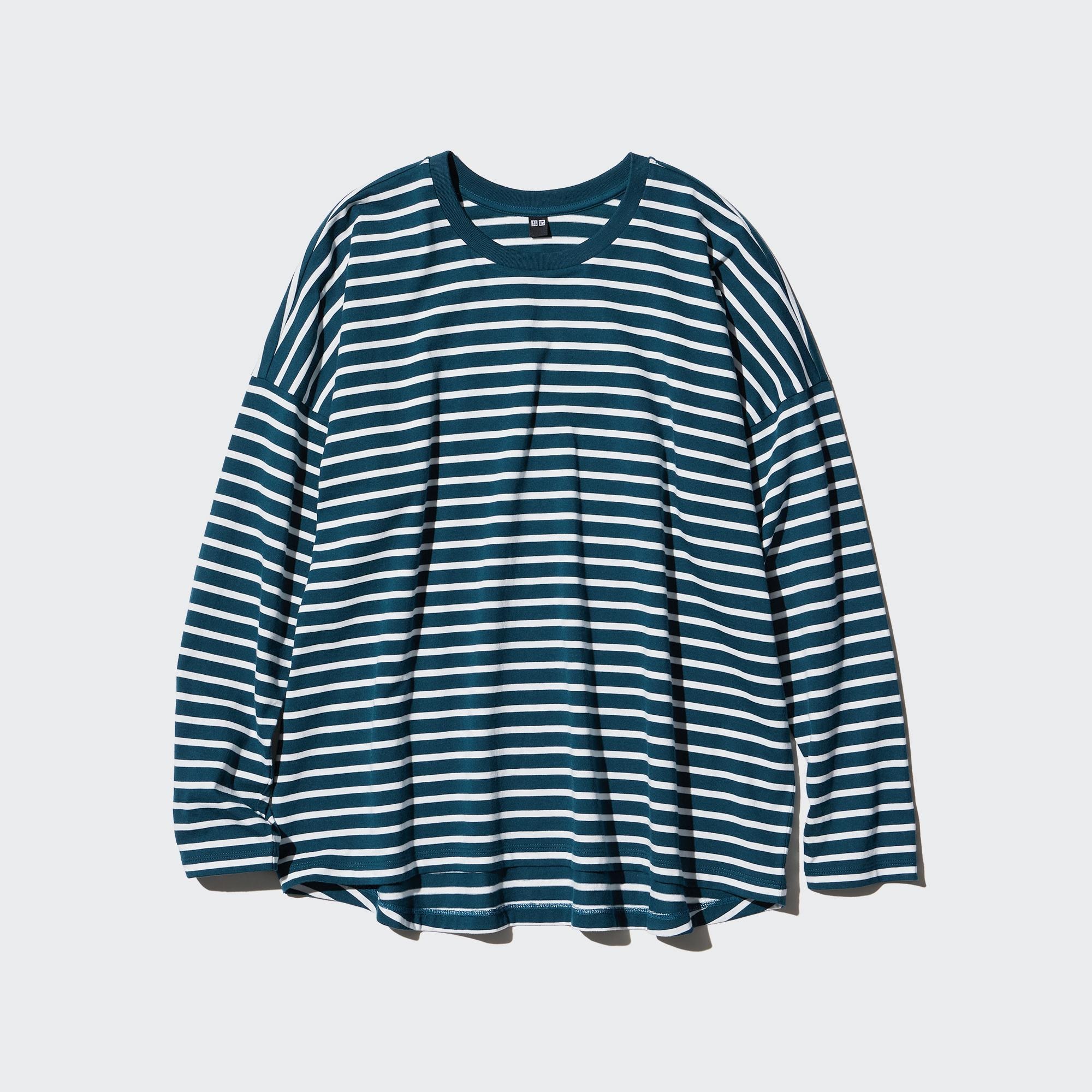 SMOOTH COTTON RELAXED SILHOUETTE STRIPED T-SHIRT | LONG SLEEVE