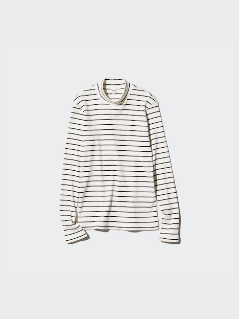 Ribbed High Neck T-shirt | Long Sleeve | Stripe
