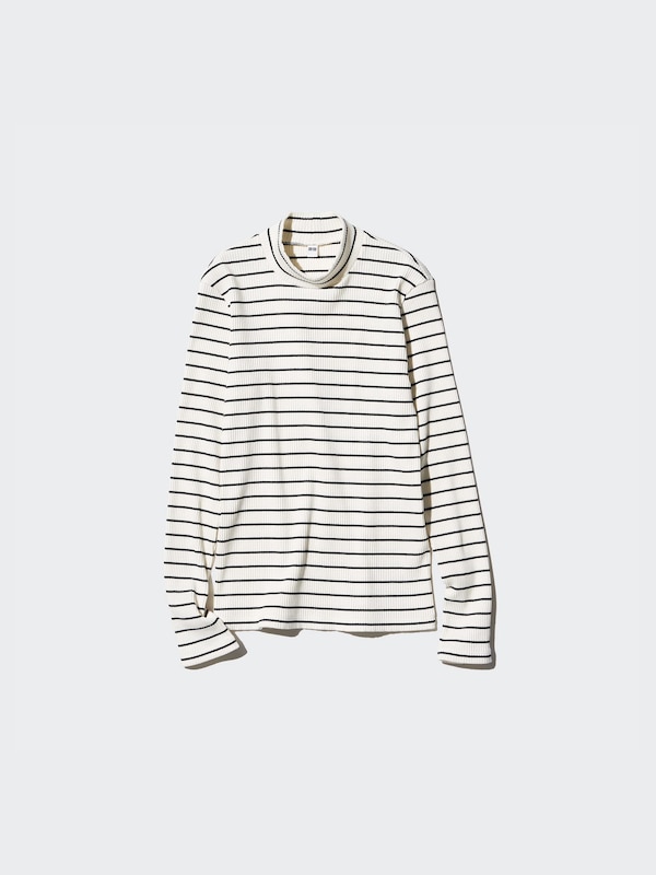 Ribbed High Neck T-Shirt | Long Sleeve | Striped