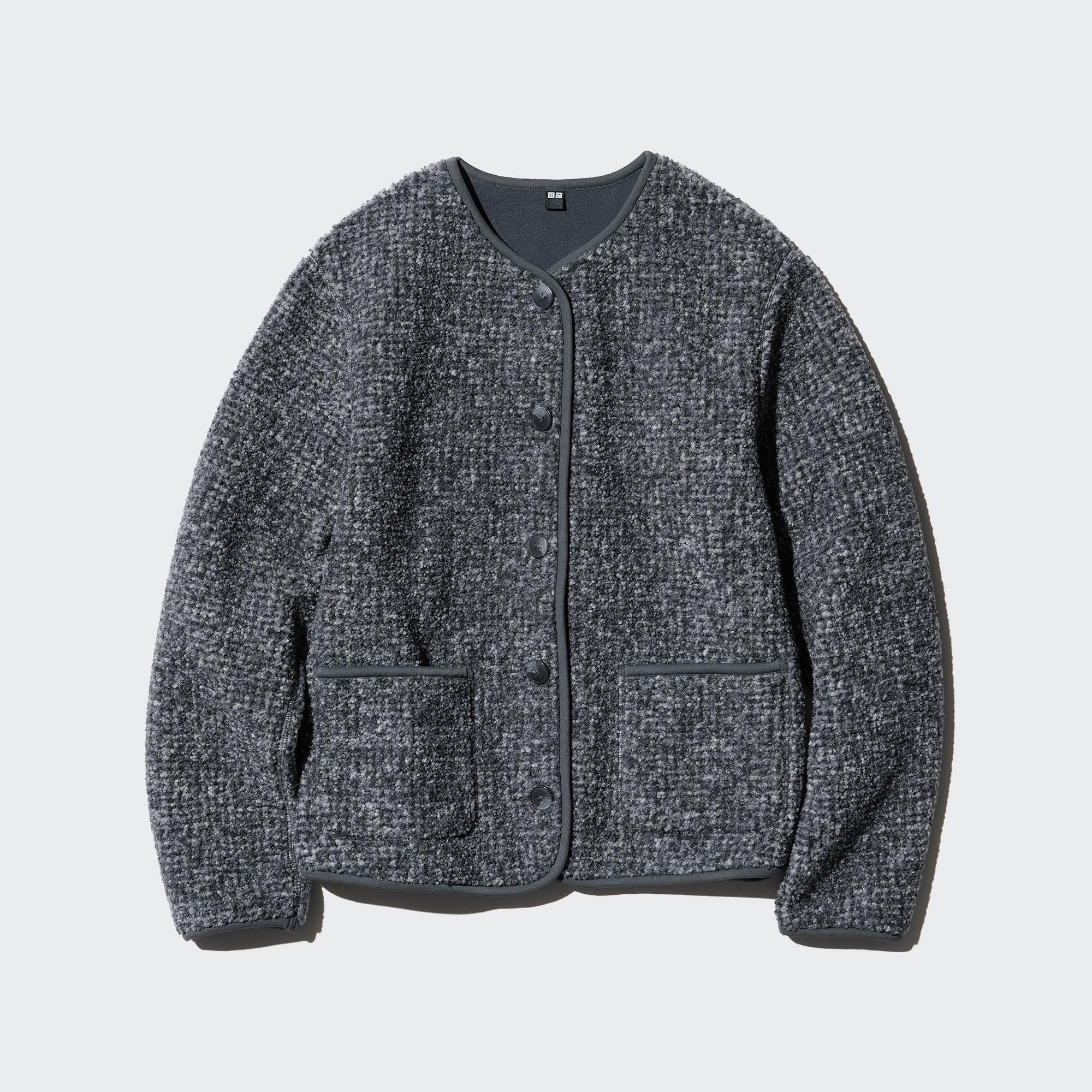 Pile Lined Fleece Crew Neck Cardigan