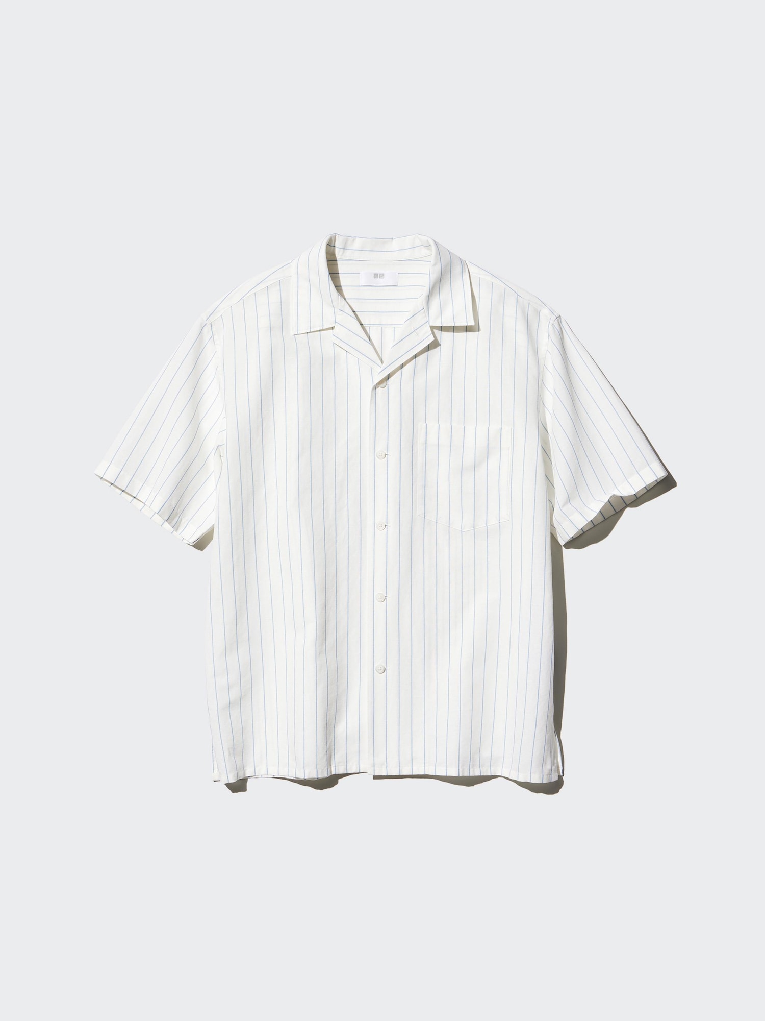 トップス Stripe Open Collar Short Sleeve Shirt L Cotton Linen Open Collar Shirt | Short Sleeve | Striped