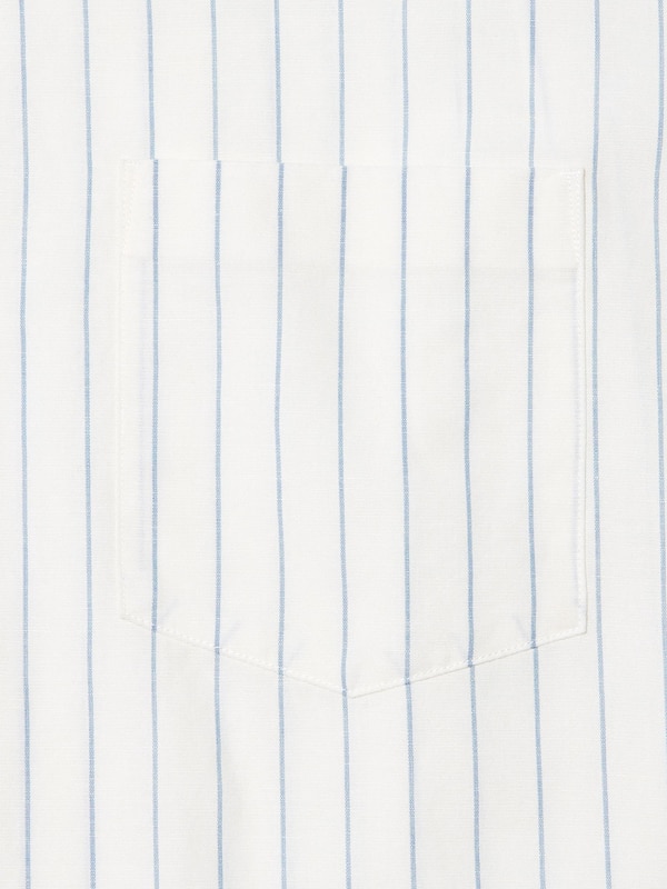 Cotton Linen Blend Shirt (Stripe, Short Sleeve, Open Collar)