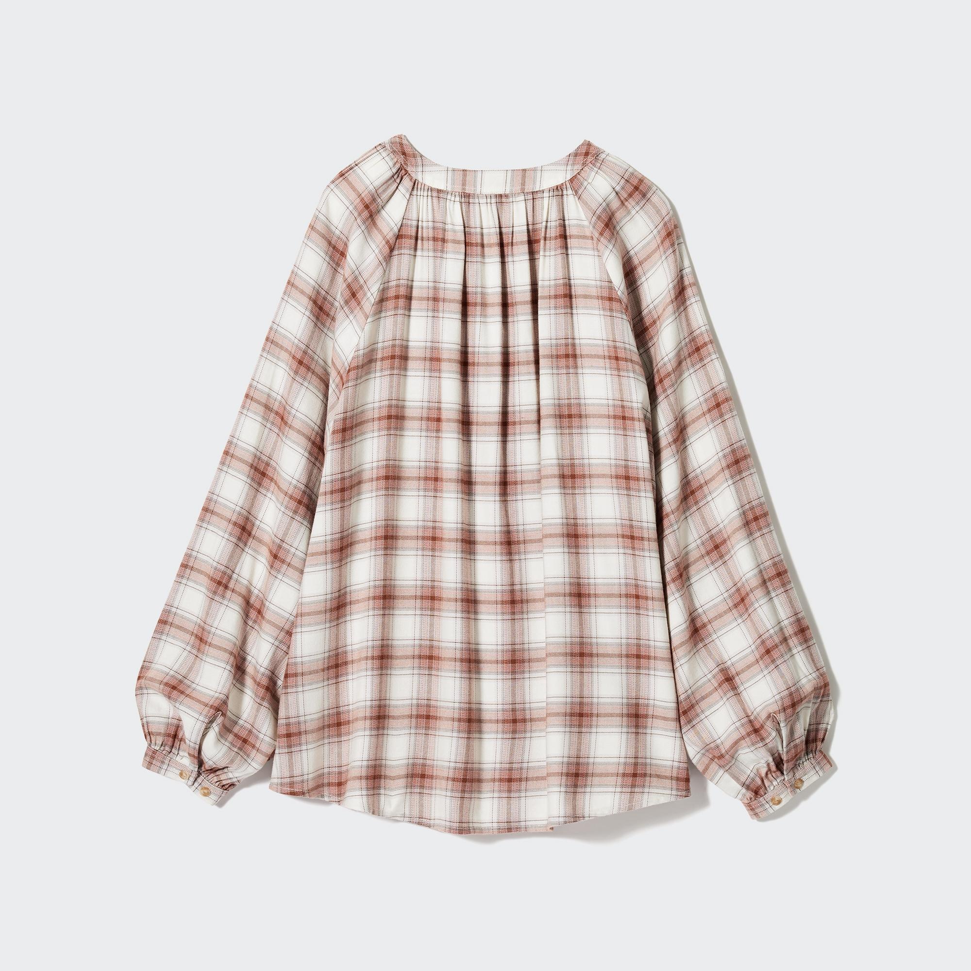 Soft Flannel Gathered Blouse (Checked)
