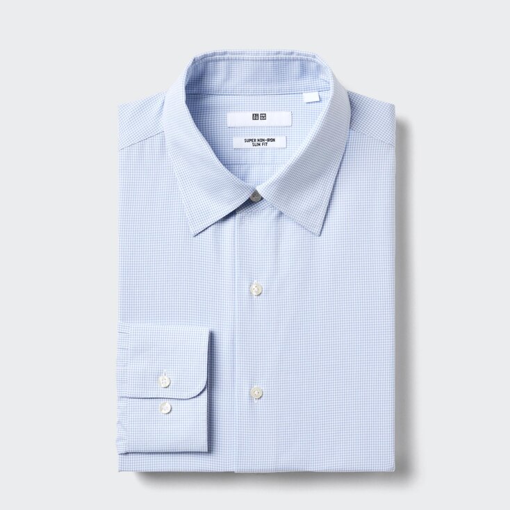 Uniqlo Algodón Camisa antiarrugas (slim fit, cuadros) - Azul - S