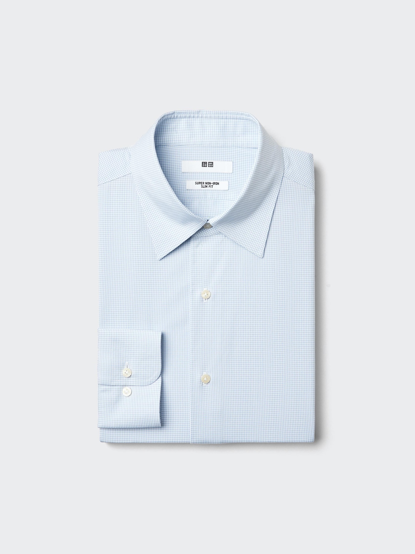 Мужская приталенная рубашка Uniqlo Super Non-Iron, в клетку, цвет: Синий — фото 1