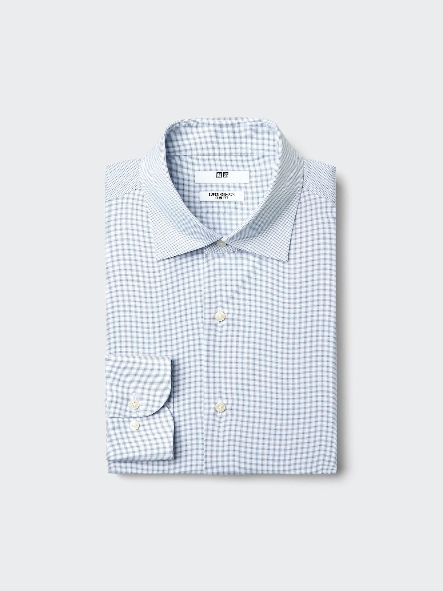 Мужская приталенная рубашка Uniqlo Super Non-Iron, воротник с широким разрезом, в клетку, цвет: Синий