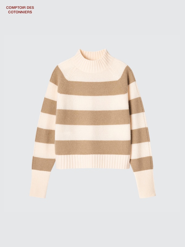 100% Cashmere Mock Neck Jumper (Stripe)