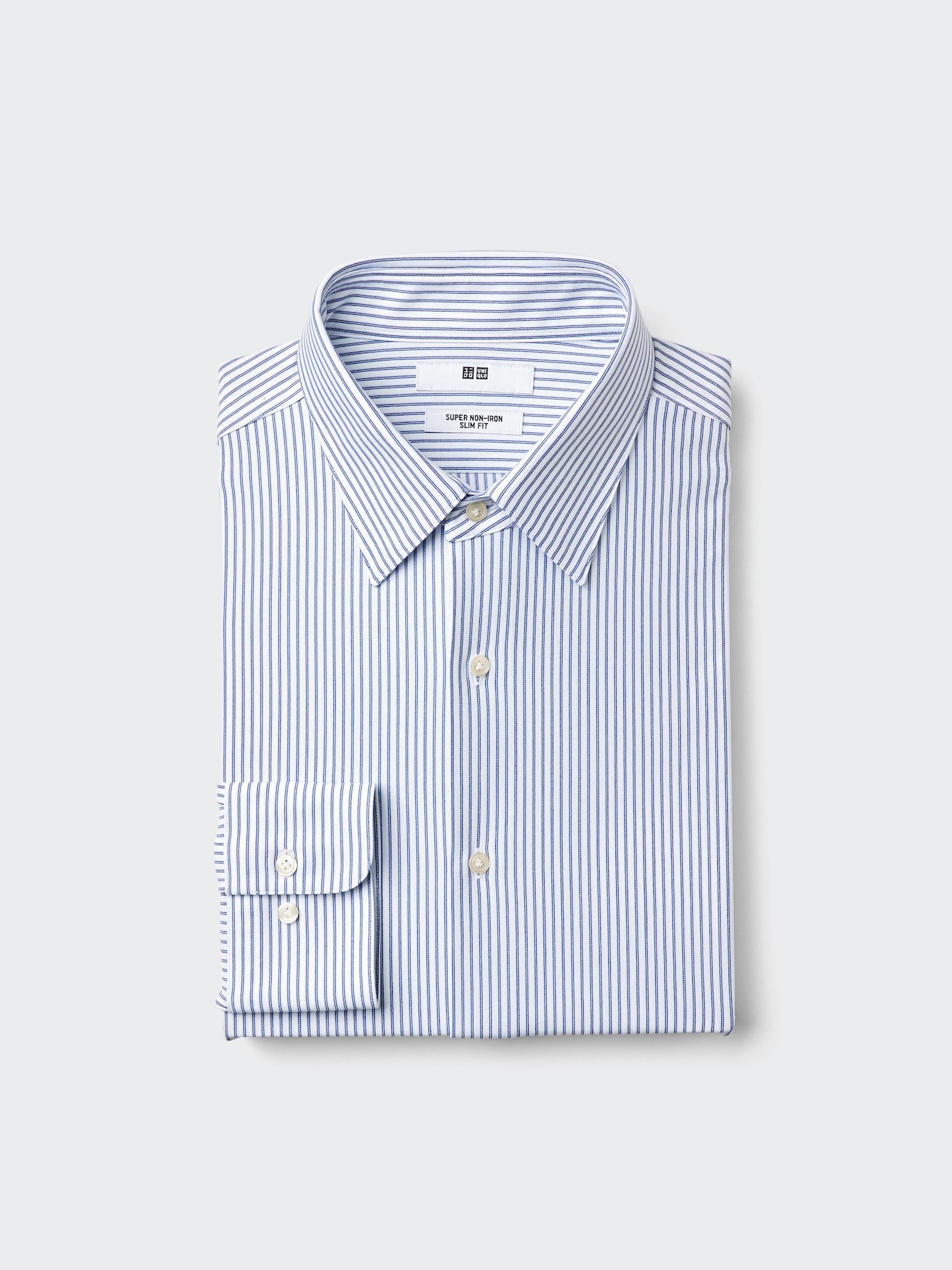 Мужская приталенная рубашка Uniqlo Super Non-Iron из джерси, в полоску, цвет: Синий