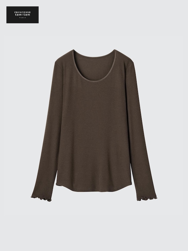T-shirt côtelé en cachemire mélangé HEATTECH Extra Chaud