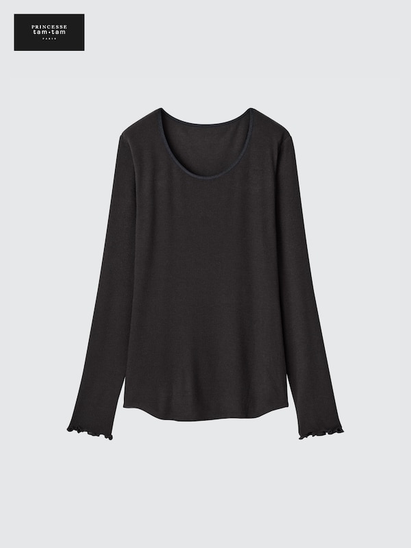 T-shirt côtelé en cachemire mélangé HEATTECH Extra Chaud