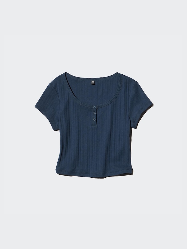 Pointelle Henley Neck T-Shirt