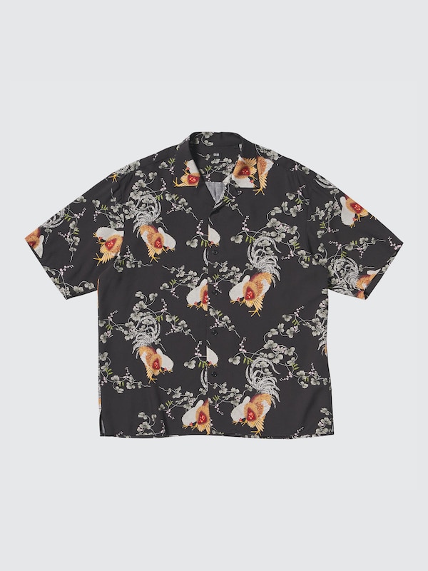 Open Collar Shirt | Short Sleeve | Ito Jakuchu Print