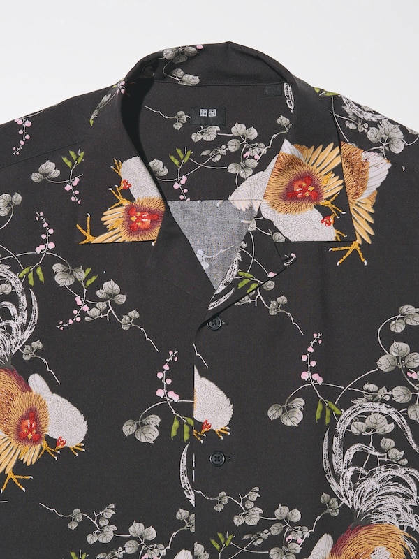 Open Collar Shirt | Short Sleeve | Ito Jakuchu Print