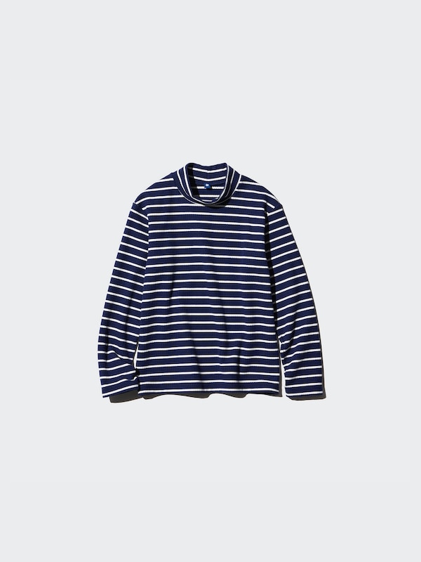 HEATTECH Ribbed High Neck T-Shirt (Stripe)
