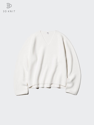 3D Knit Seamless Cotton Relaxed V Neck Jumper