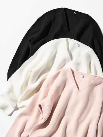 3D Knit Cotton Relaxed Sweater | V-Neck