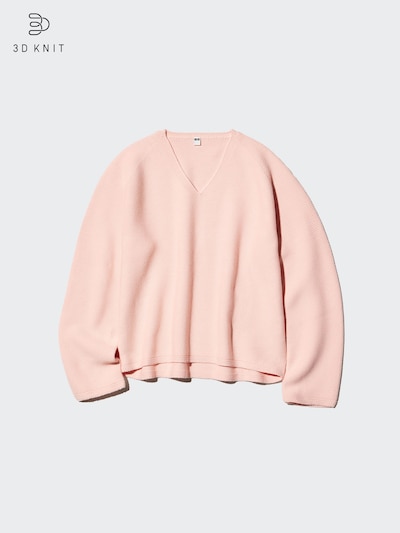 3D Knit Cotton Relaxed Sweater | V-Neck