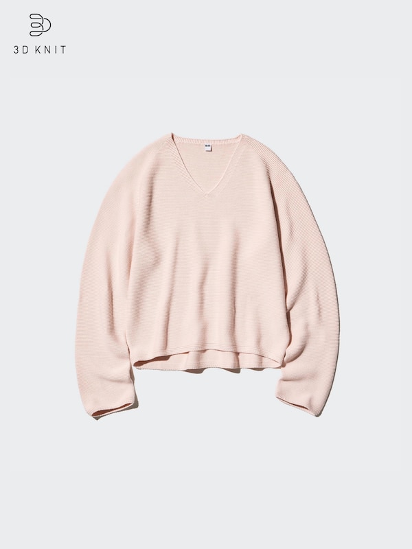 3D Knit Cotton Relaxed Sweater | V-Neck