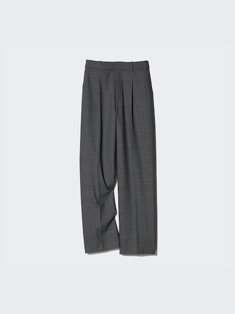 Широкие брюки в складку Uniqlo | в клетку DARK GRAY
