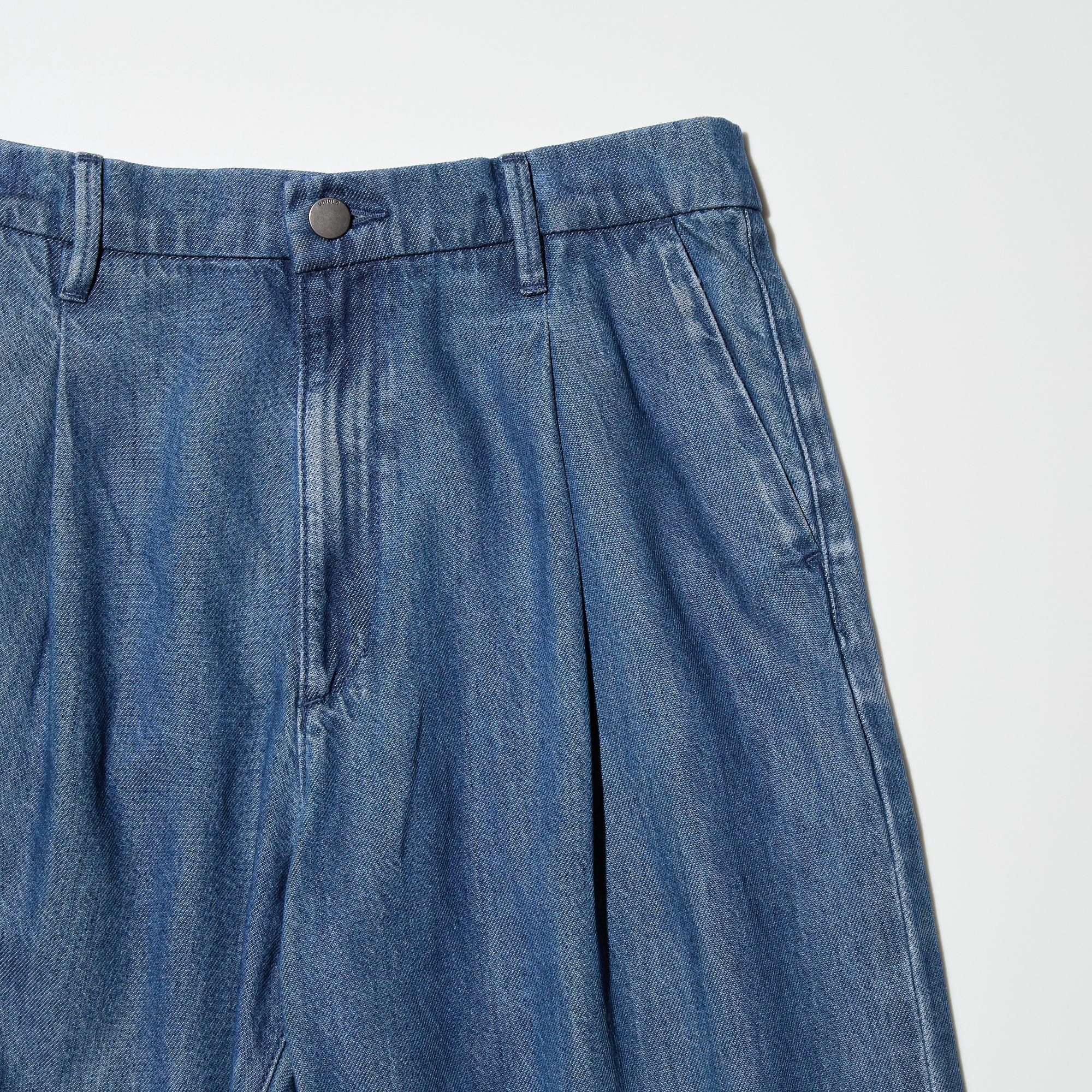 DRAPEY DENIM PLEATED PANTS