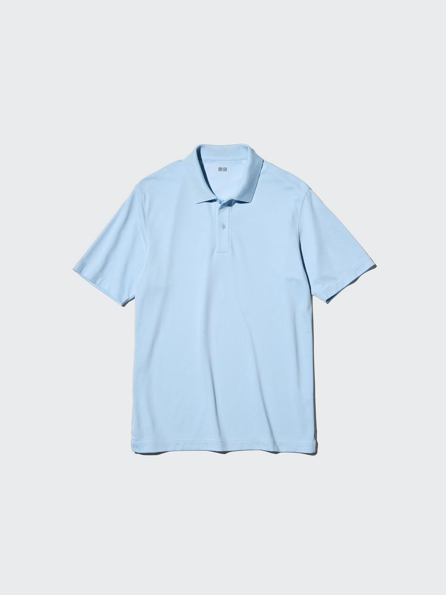UNIQLO Men's AIRism Cotton Pique Polo Shirt, Blue, Medium