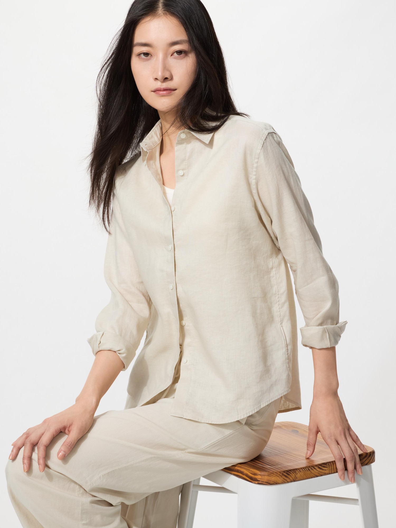 UNIQLO Premium Linen Shirt Natural XS
