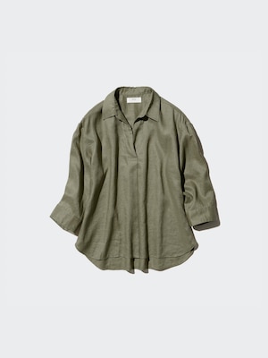 100% Premium Linen Skipper Collar Shirt (3/4 Sleeve)