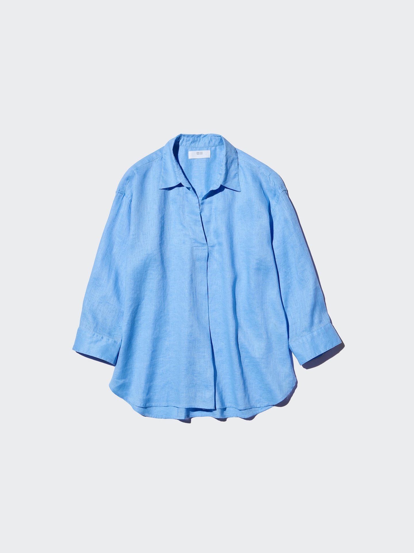 Женская льняная рубашка Uniqlo Premium Linen Skipper, цвет: Синий — фото 4