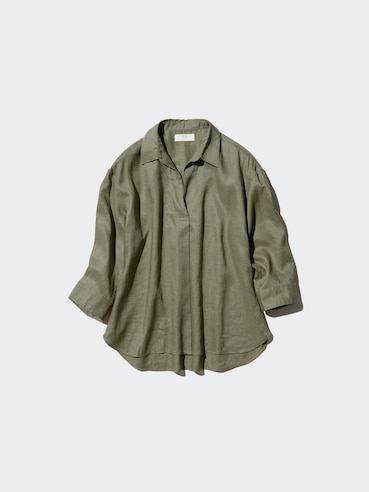 Premium Linen Skipper Collar Shirt 3/4 Sleeve