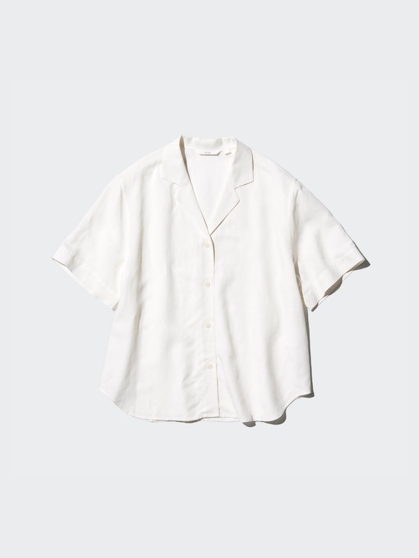 Linen Blend Open Collar Shirt