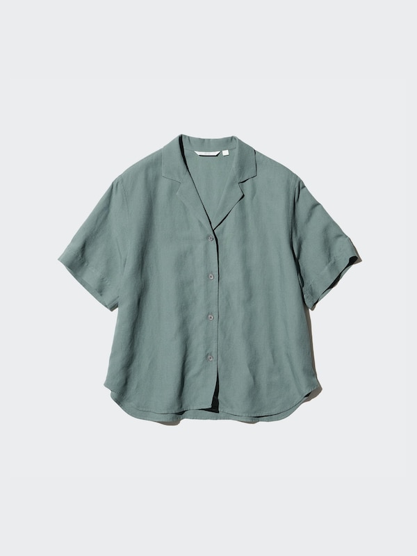 Linen Blend Open Collar Shirt