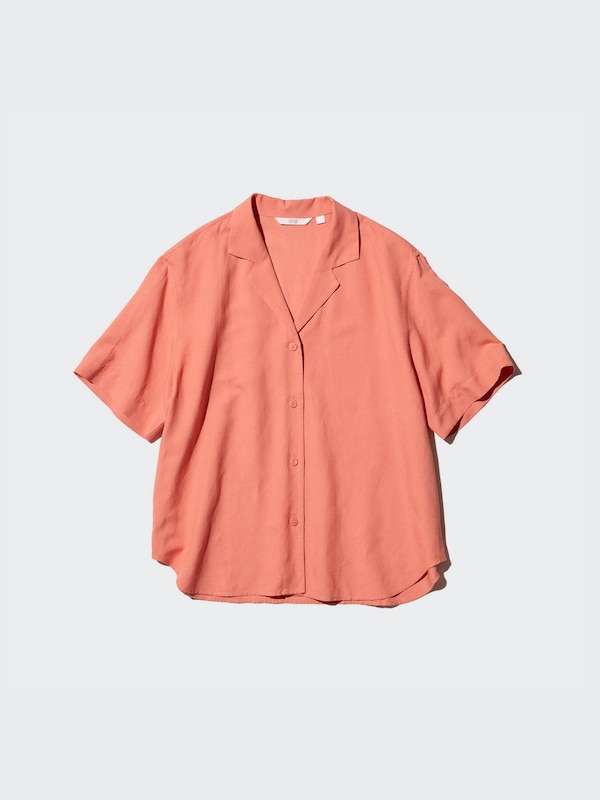 Linen Blend Open Collar Shirt