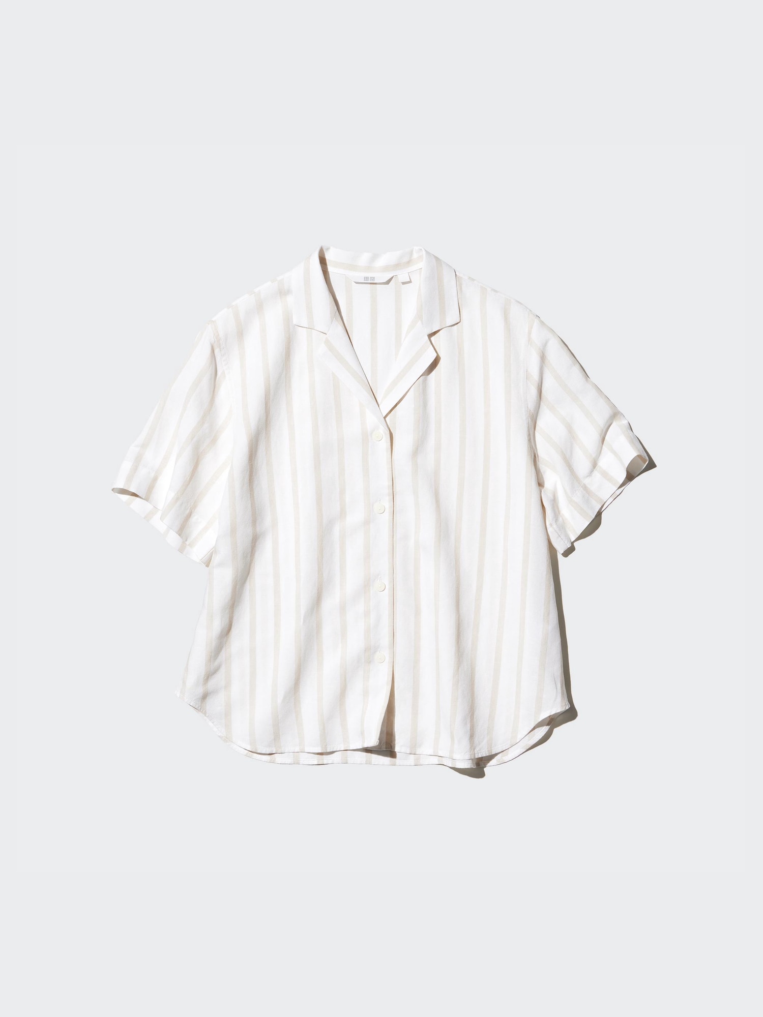 Linen Blend Open Collar Shirt | Short Sleeve | Striped