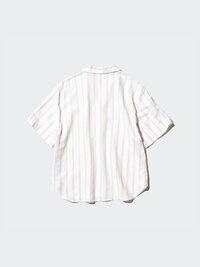 Linen Blend Open Collar Shirt | Short Sleeve | Striped