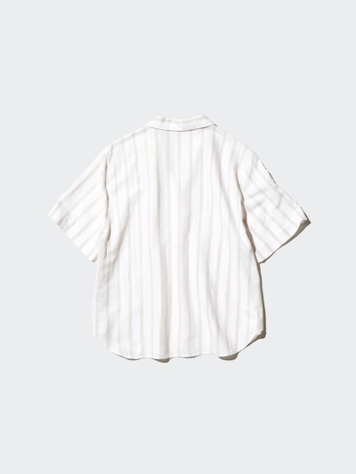 Linen Blend Open Collar Shirt | Short Sleeve | Striped