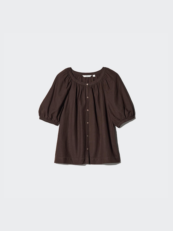 Linen Blend Volume Sleeve Blouse