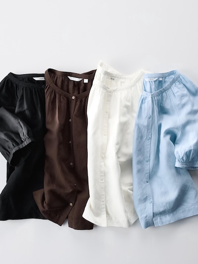 Linen Blend Volume Sleeve Blouse