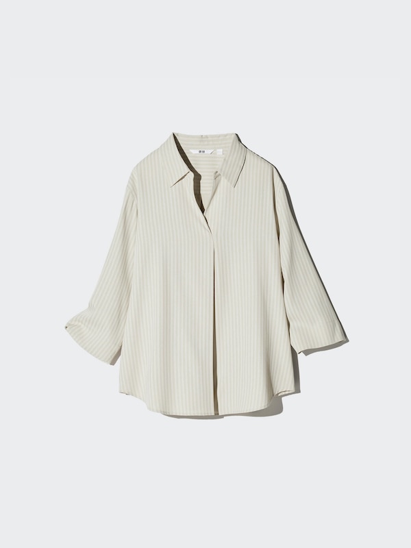 Rayon Skipper Collar Blouse | Striped