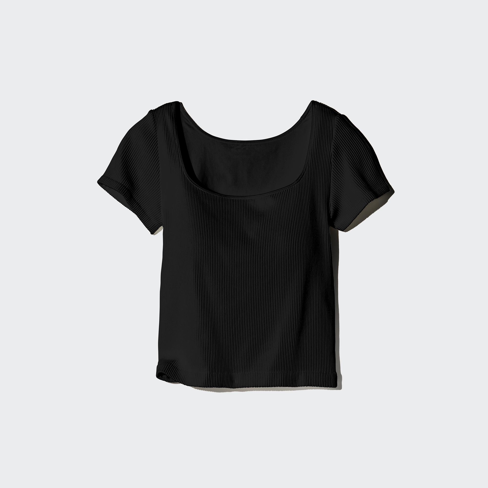 RIBBED SQUARE NECK CROPPED BRA T-SHIRT