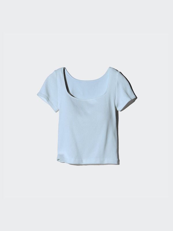 Ribbed Cropped Square Neck Bra T-Shirt