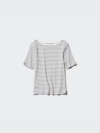 RIBBED BOAT NECK T HALF SLEEVE