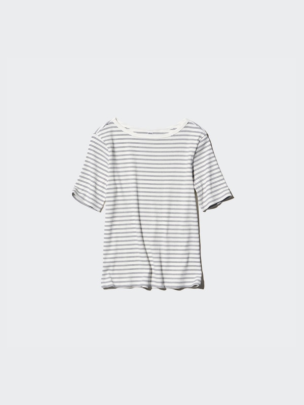 Ribbed Boat Neck T-Shirt