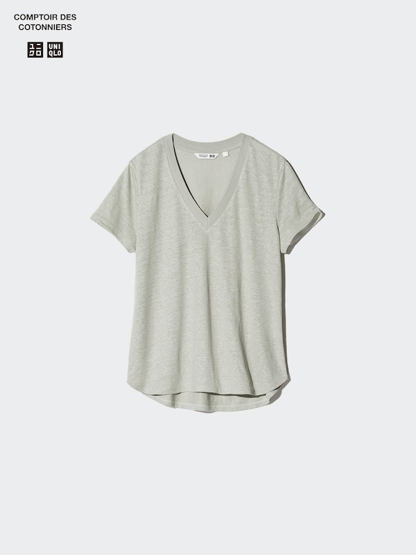 Linen V Neck T-Shirt
