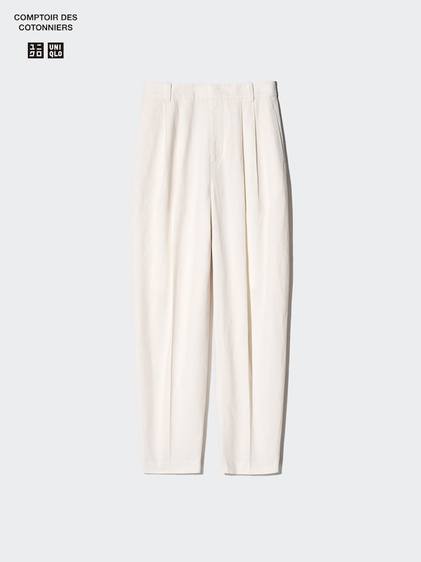 LINEN BLEND BARREL LEG PANTS