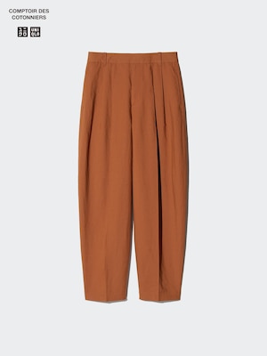 Linen Blend Barrel Leg Trousers