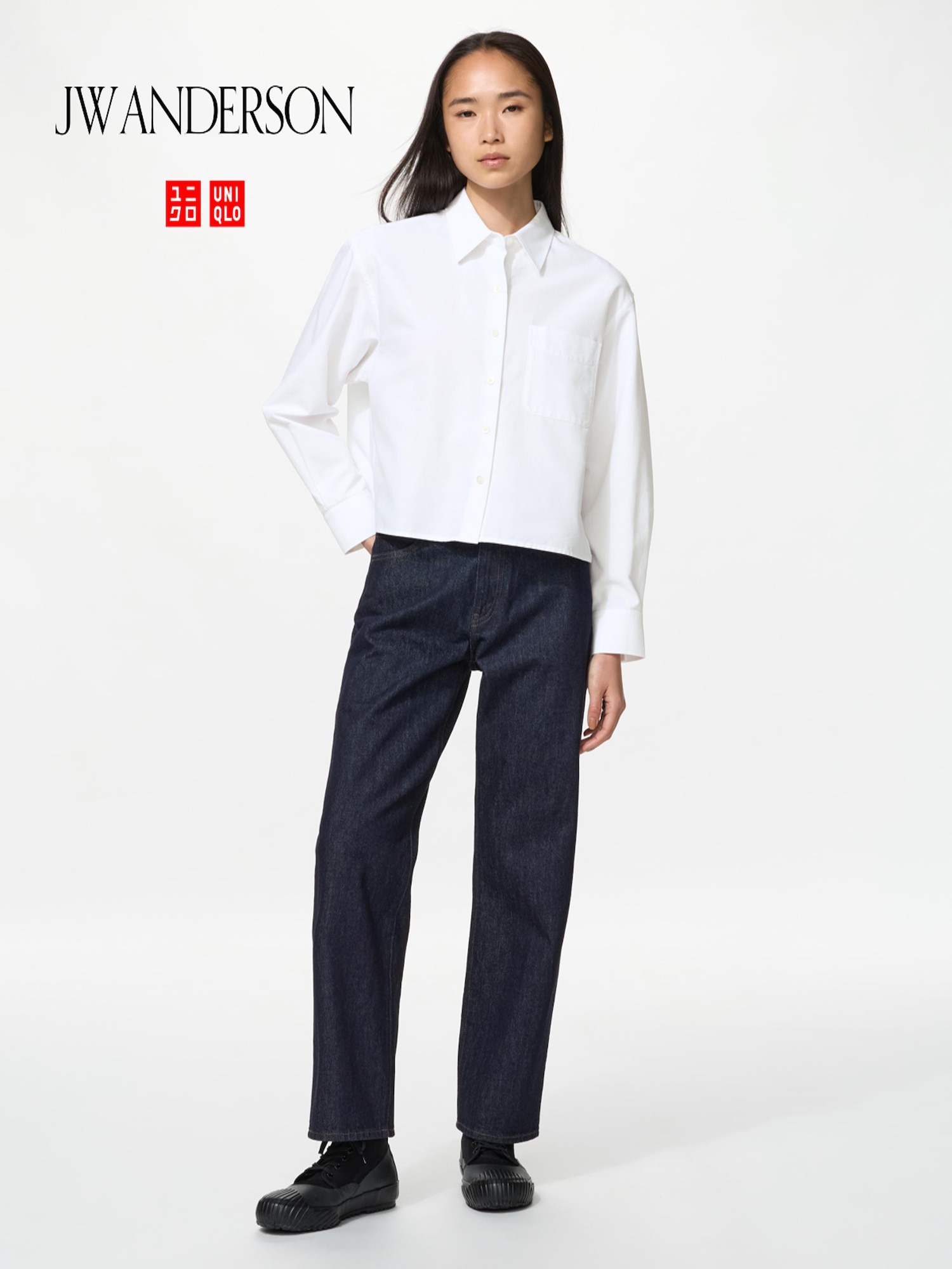 UNIQLO Women's Straight Jeans, Navy, 32 inch, 100% Cotton