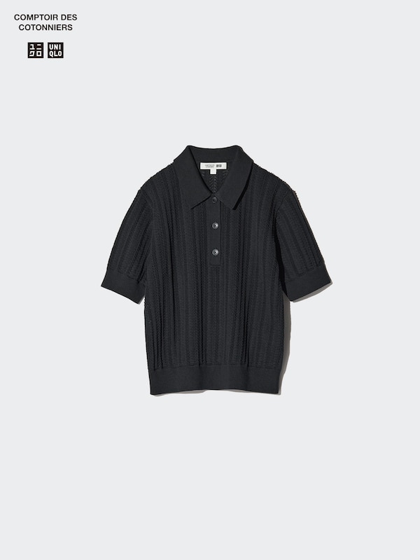 Cotton Pointelle Polo Jumper (Short Sleeve)